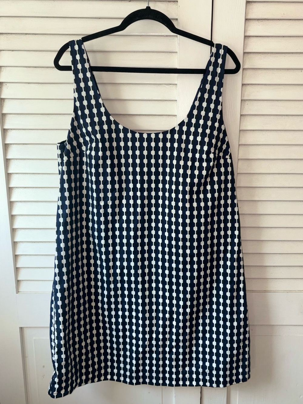 Boden Scoop Neck Shift Dress 12R Navy Geo Azure Cotton Geometric Mini - Picture 4 of 7